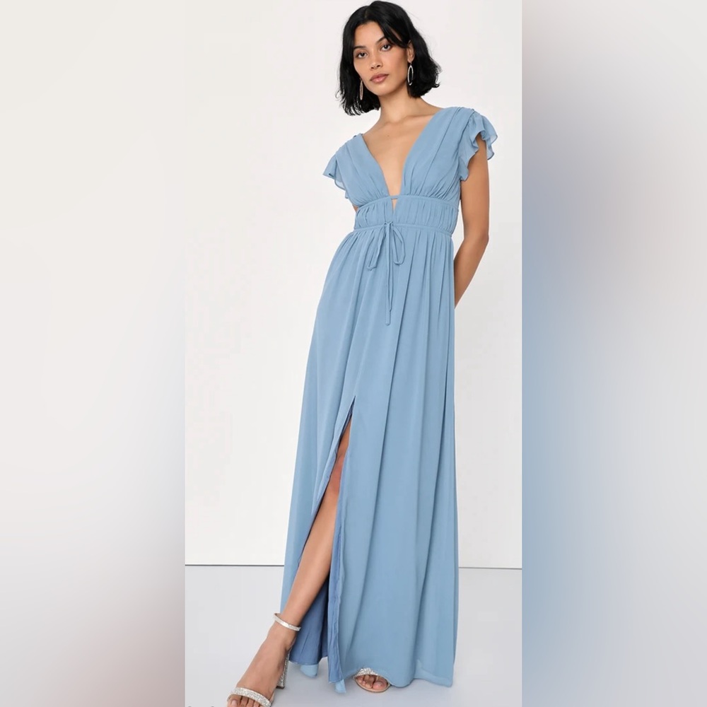 Lulus I'm All Yours Slate Blue Ruffled Maxi Dress